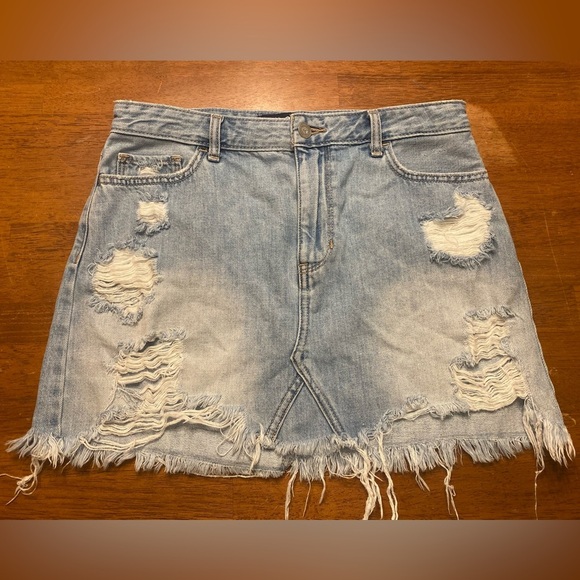 Hollister Dresses & Skirts - Hollister Light Blue Distressed Mini Skirt 9